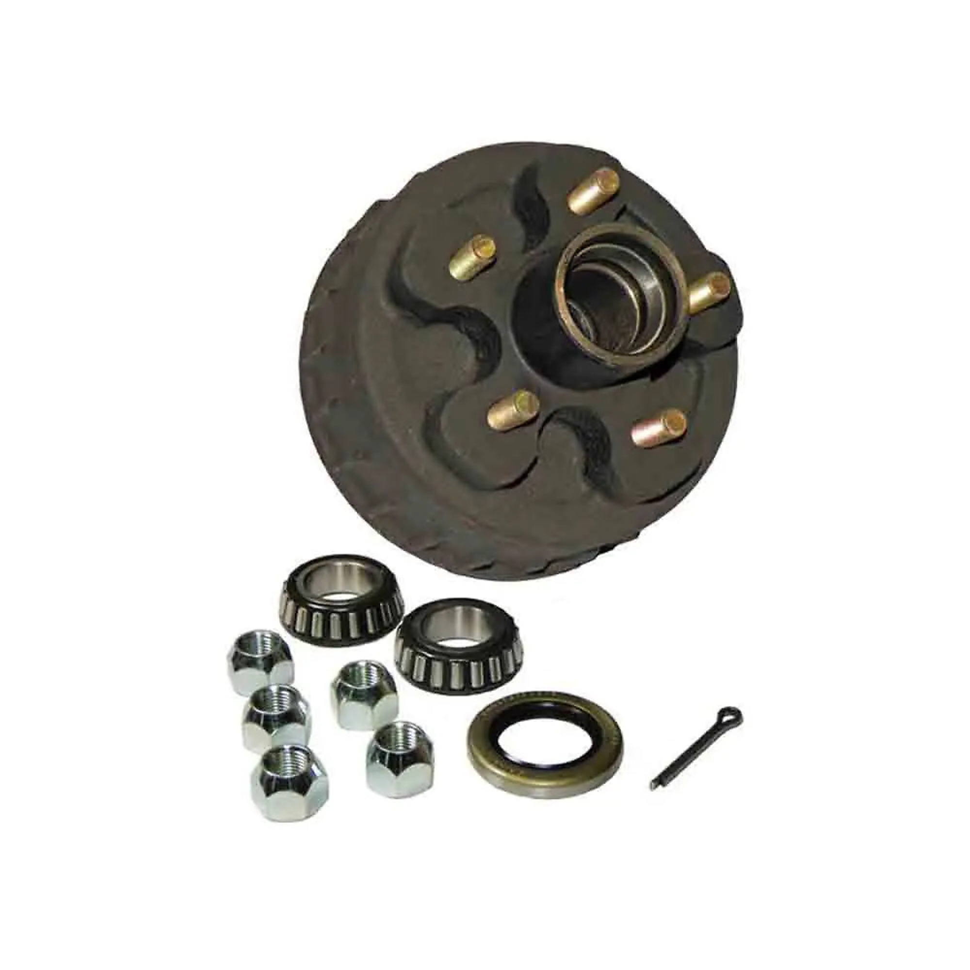 Rigid Hitch, 7-Inch Hub and Drum Assembly, 5-Bolt on 4.5 Inch Circle, For 1in Straight Spindles for a 2000lb Axle, Use with 7in electric or hydraulic, 1250lb Capacity per Hub, With EZ-Lube Cap-Bearings and Seal Kit, Model# HD-700C